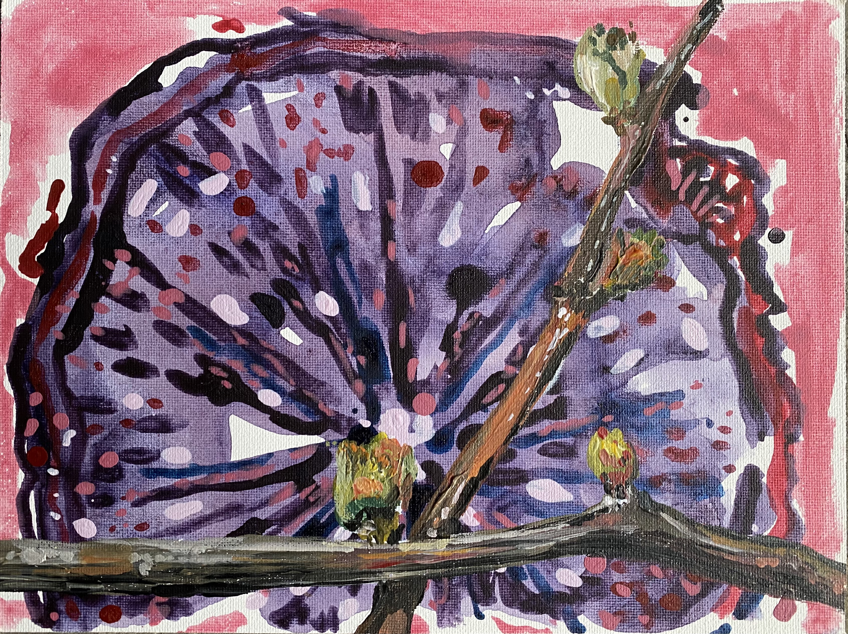 Vinska trta-skica, akril na leseni podlagi, 21 x 15 cm, 2022