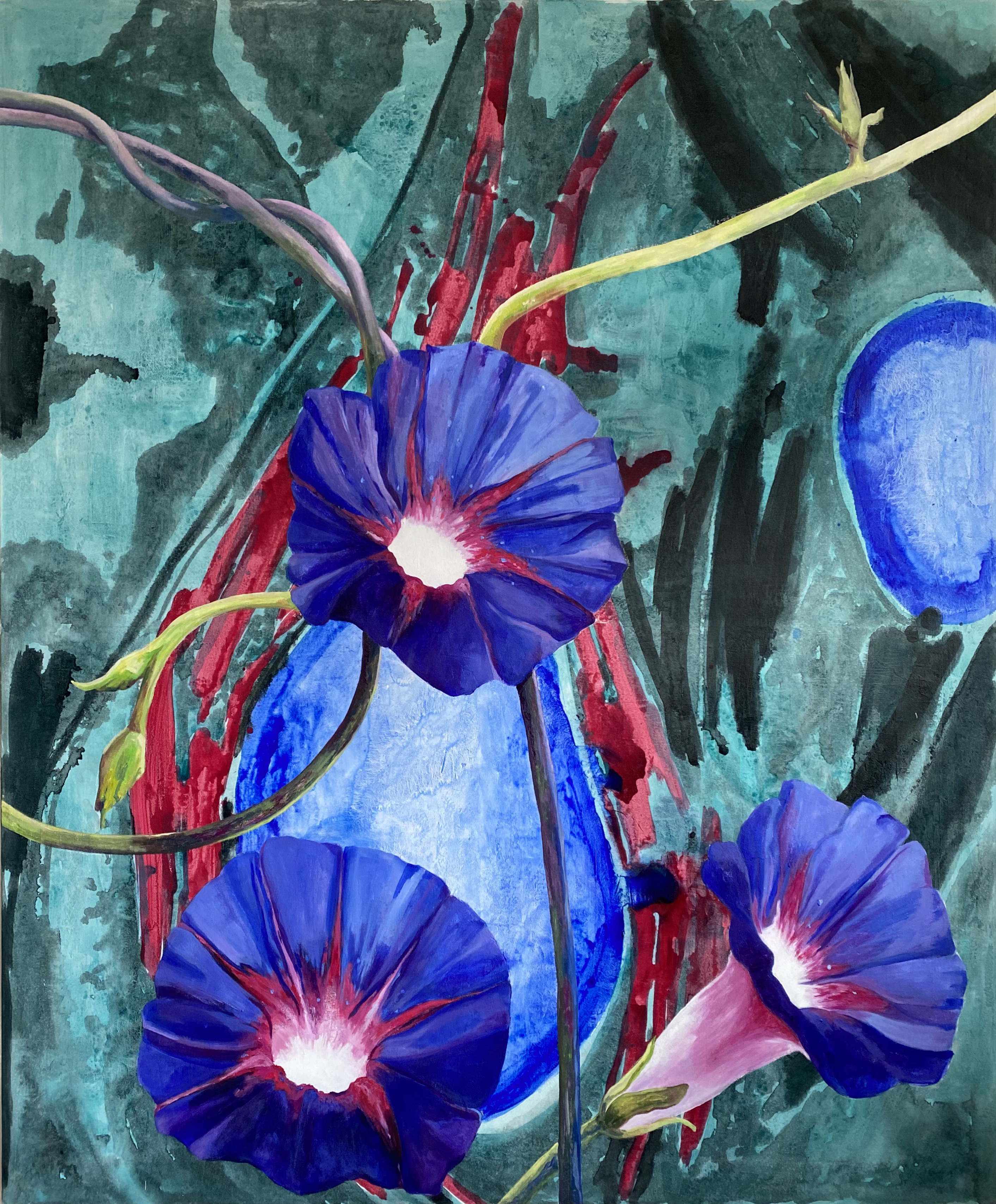 Morning glory, akril na platnu, 150 x 180 cm, 2023