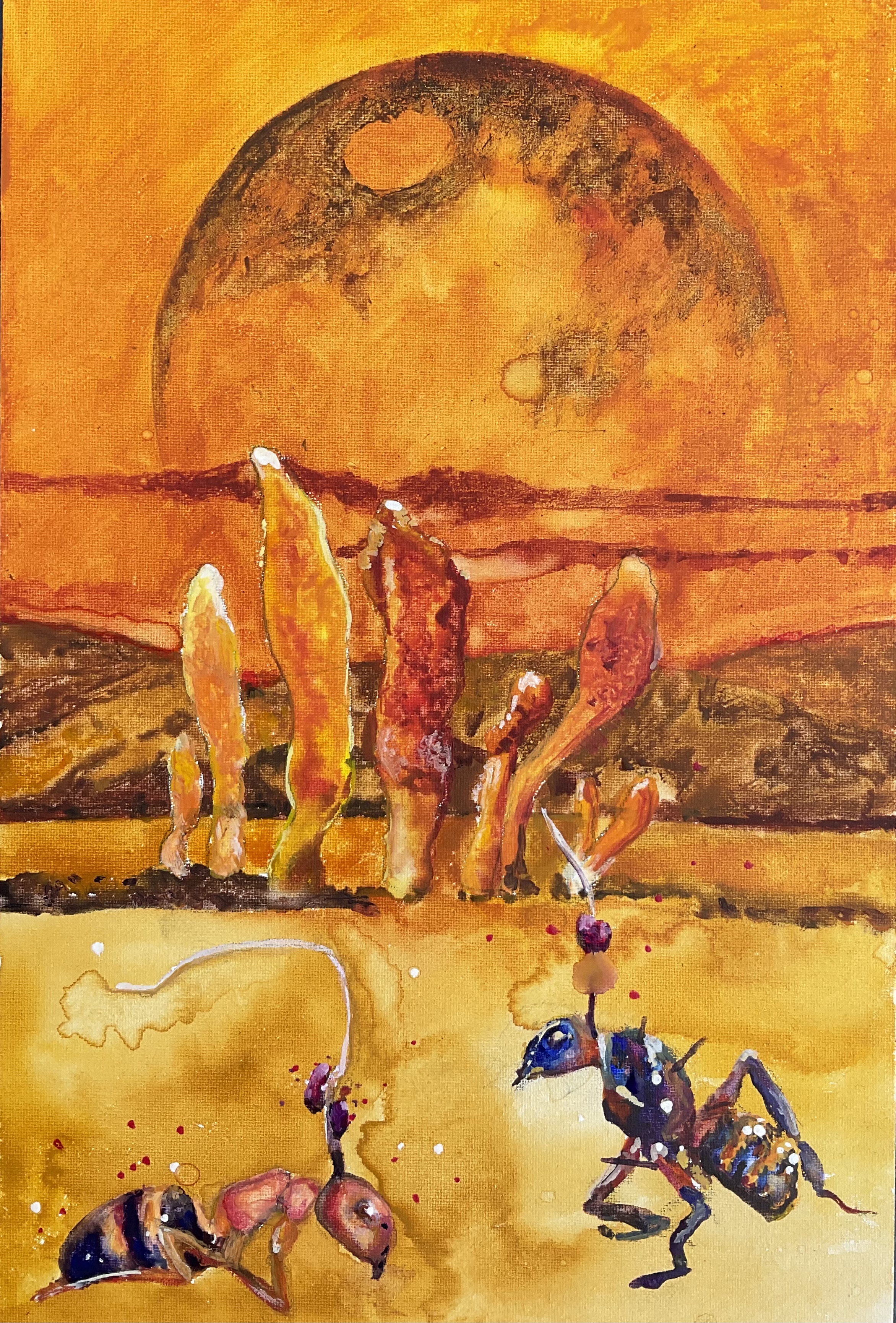 Ophiocordyceps unilateralis, 20x 30 cm, mixed tehnique, 2023