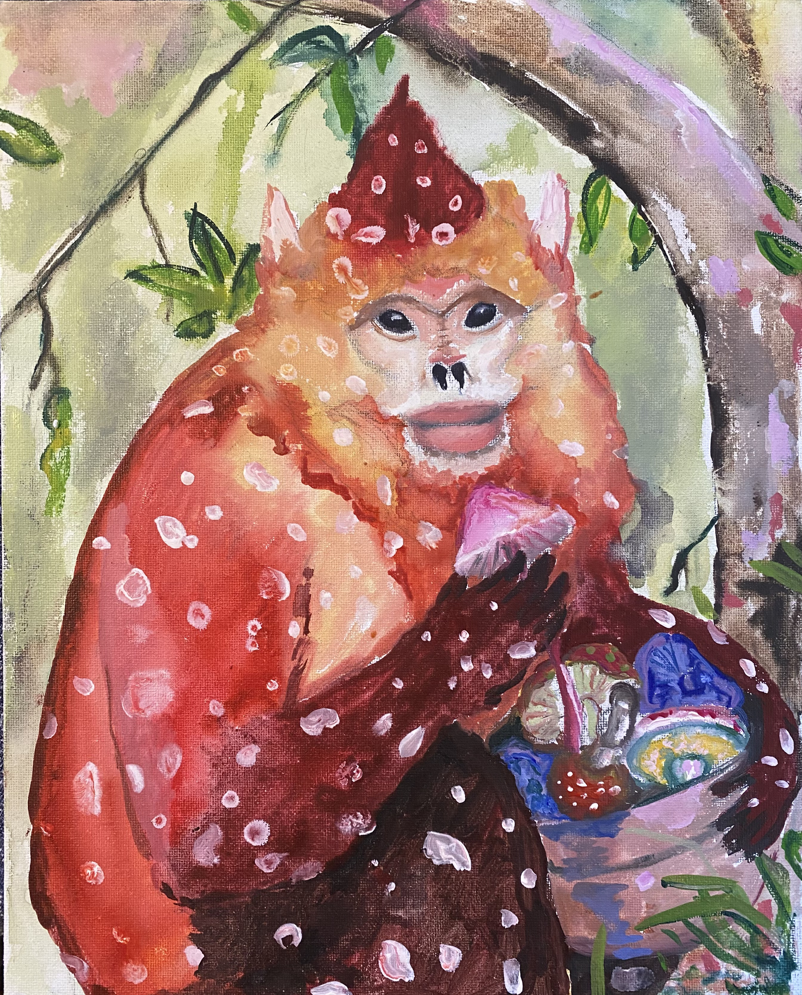 Mushroom, food of Gods, 20 x 25 cm, aquarell on wooden panel, 2023
