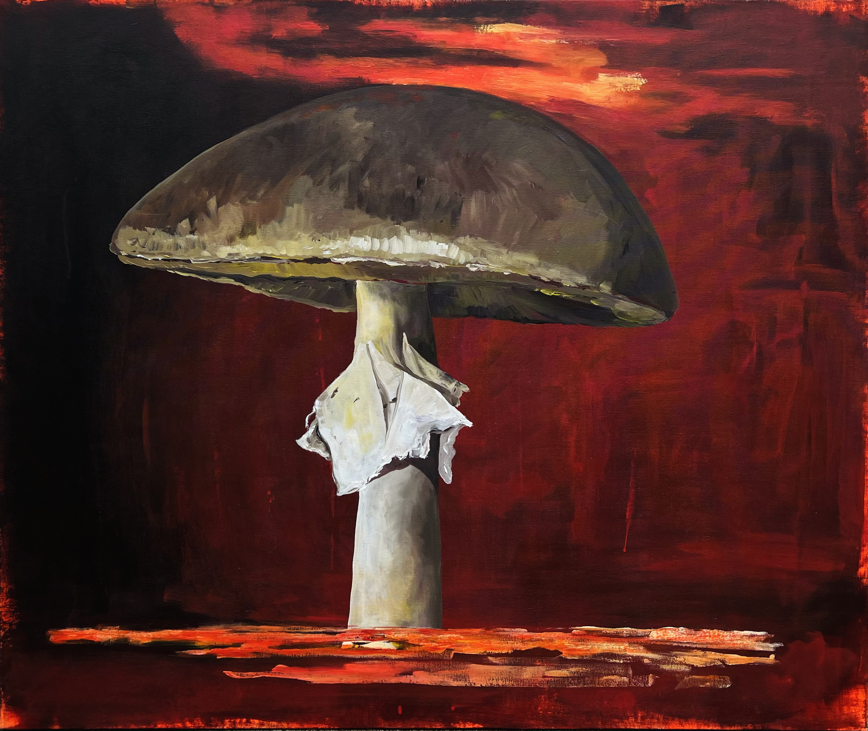 Castle Bravo, Zelena mušnica, 2025, akril, platno, 120 × 100 cm
